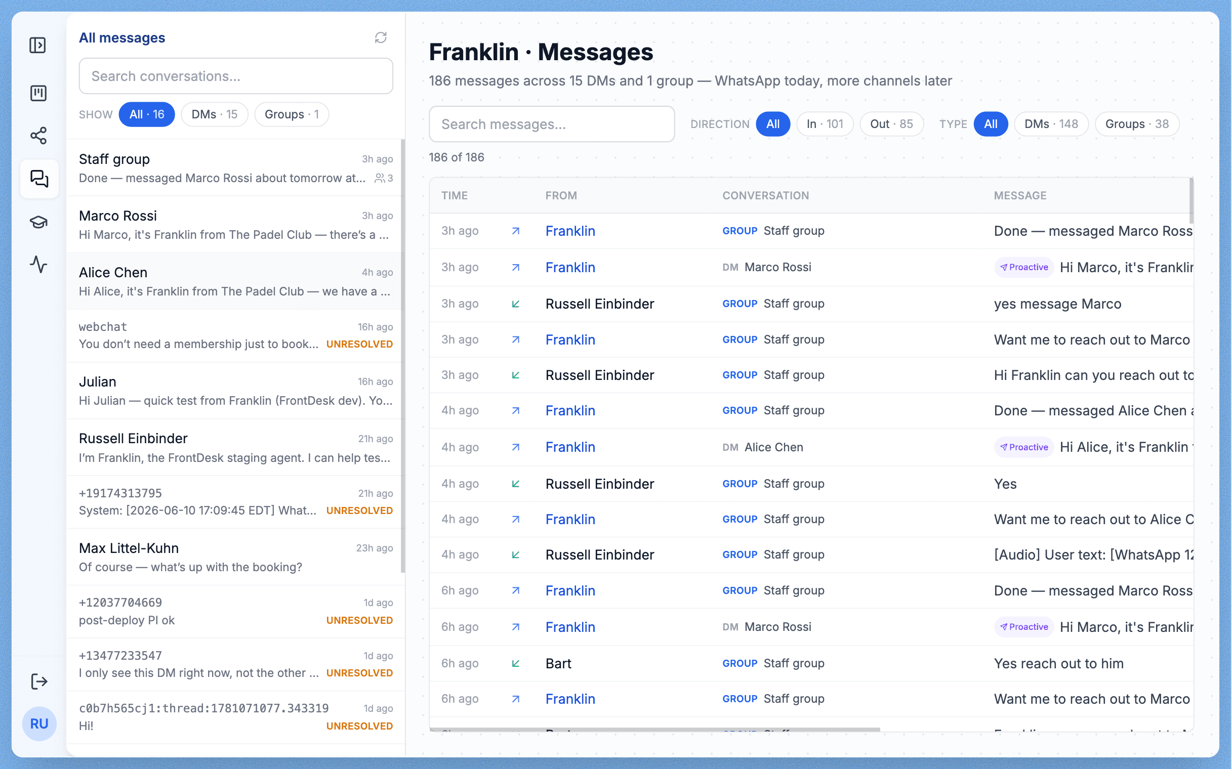 Agent chat — opening message