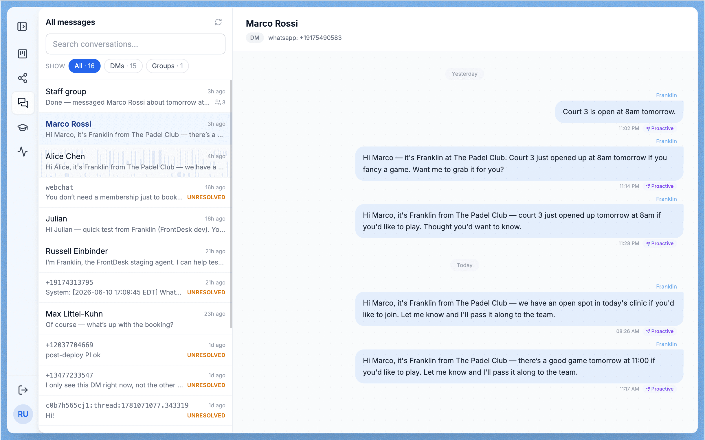 Agent chat — confirming the booking